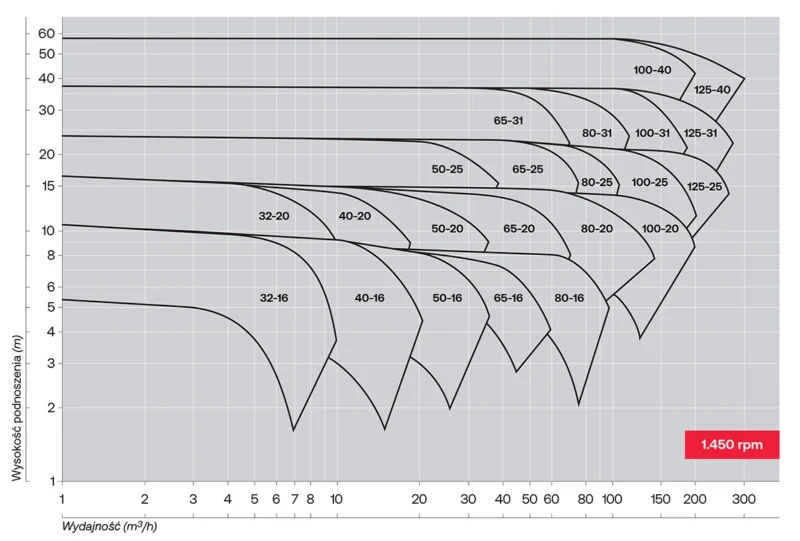 Krzywe charakterystyczne pomp odśrodkowych z wirnikiem zamkniętym Salvatore Robuschi RD