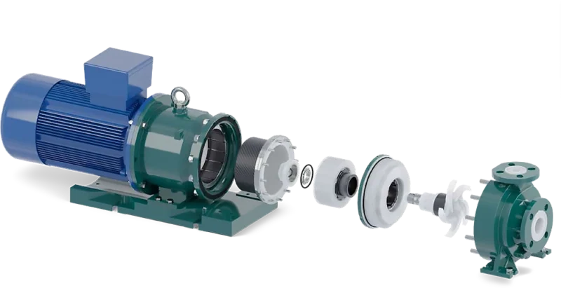 Przekrój pomp wirowych ze sprzęgłem magnetycznym XTN.