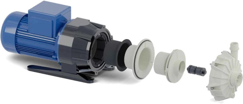 Przekrój pomp wirowych ze sprzęgłem magnetycznym CDR STN 30-40.