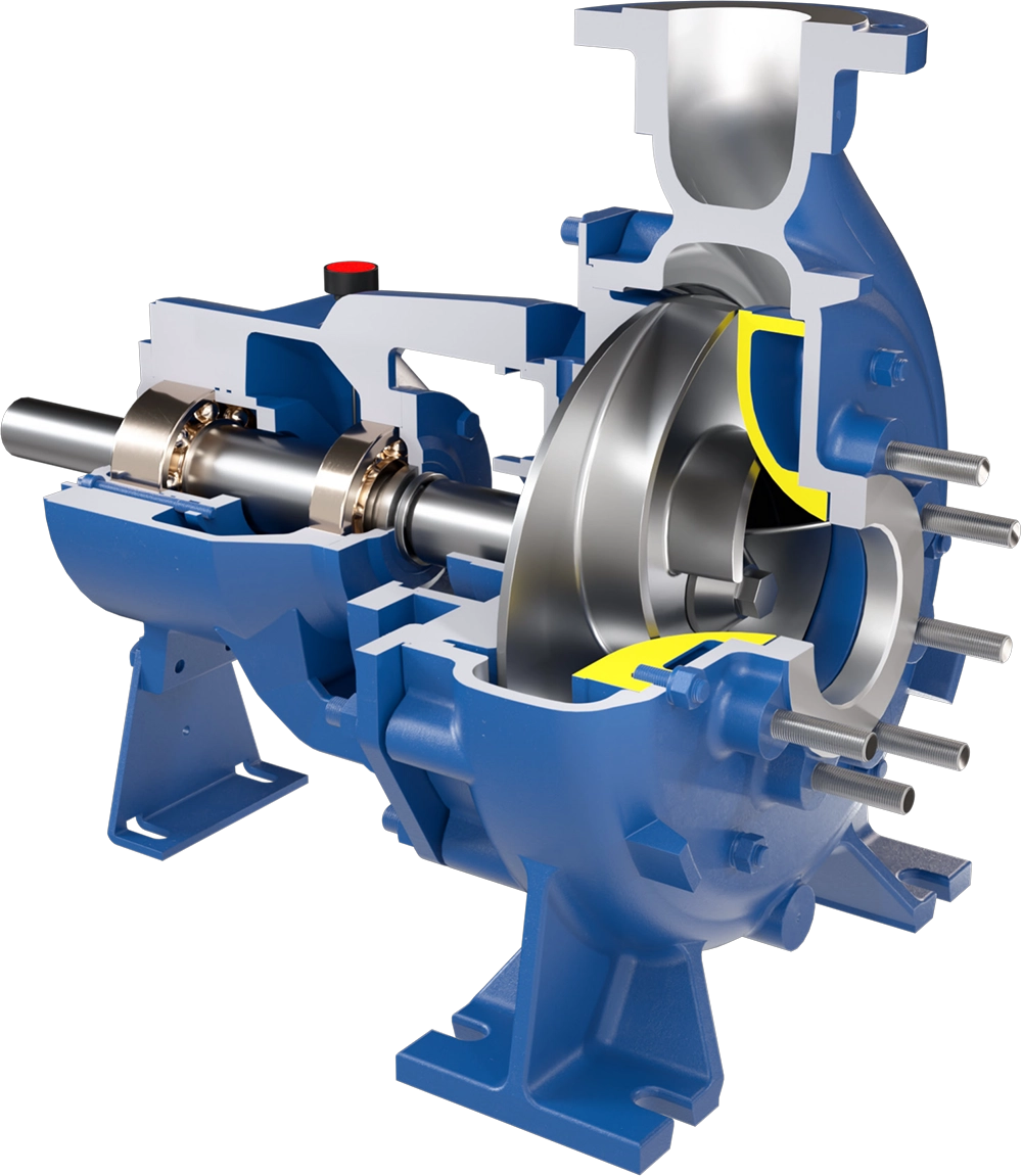 Przemysłowe pompy odśrodkowe z wirnikiem kanałowym otwartym Salvatore Robuschi RE w przekroju.